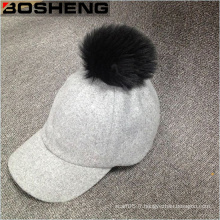 Bonnet de baseball blanc en laine chaude de Pompom Cap